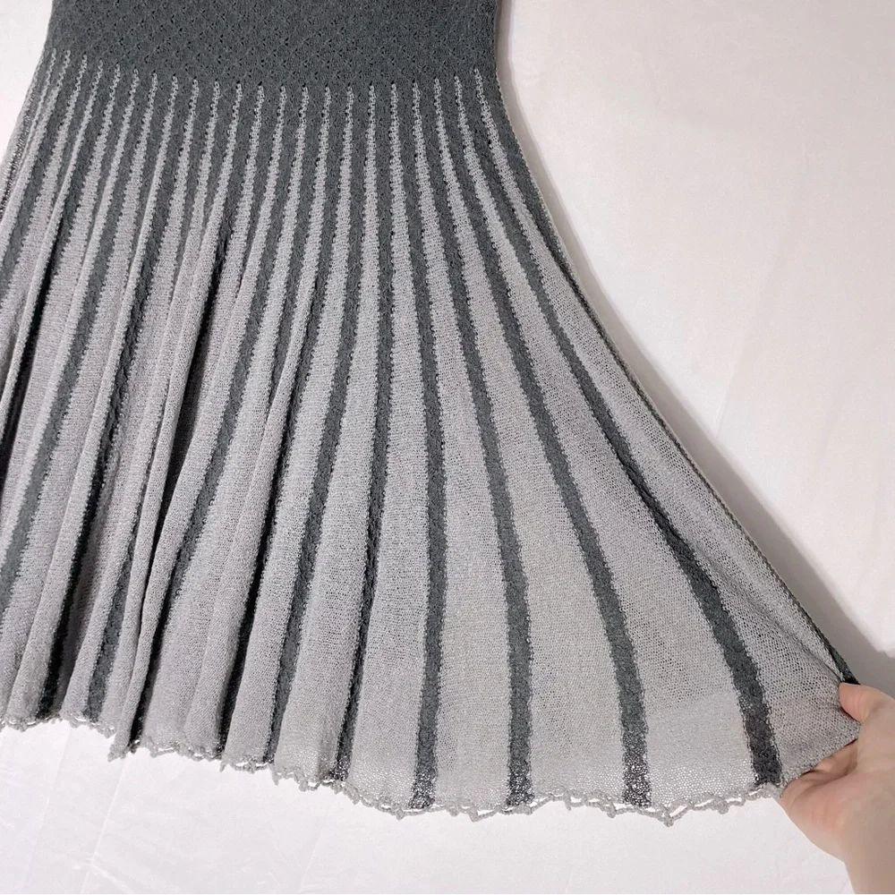 Vero Moda Grey Striped Knit Midi Skirt M Boho Fairycore Whimsigoth - Picture 12 of 14